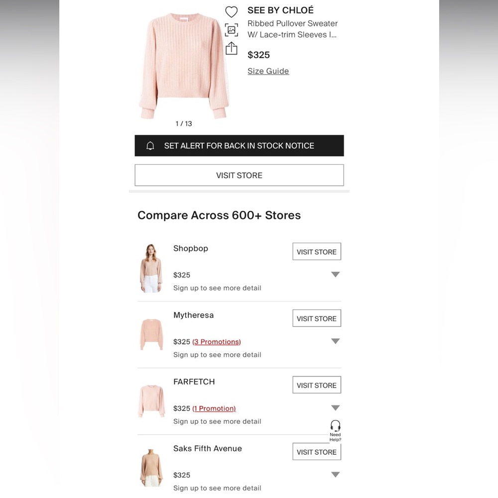 See by Chloe Wool Blend Knit Lace Sleeve Crewneck Sweater Cameo Rose Size M $325 - Picture 3 of 14